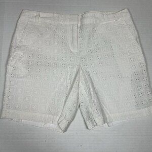 Izod Women White Eyelet Textured Lined Shorts 6.5” Inseam 100% Cotton Size 6